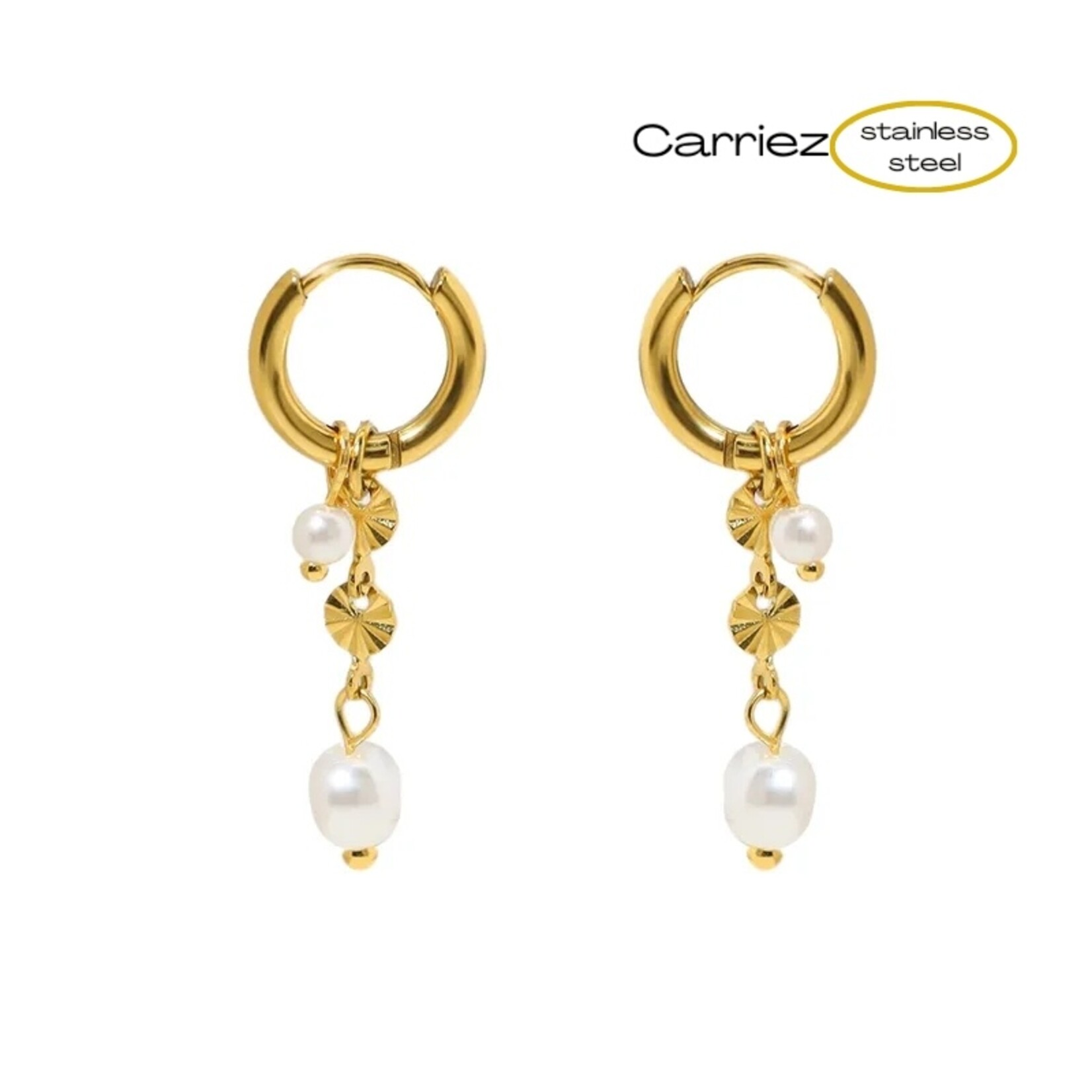 Carriez Gouden oorringen bling en pareltjes - stainless steel
