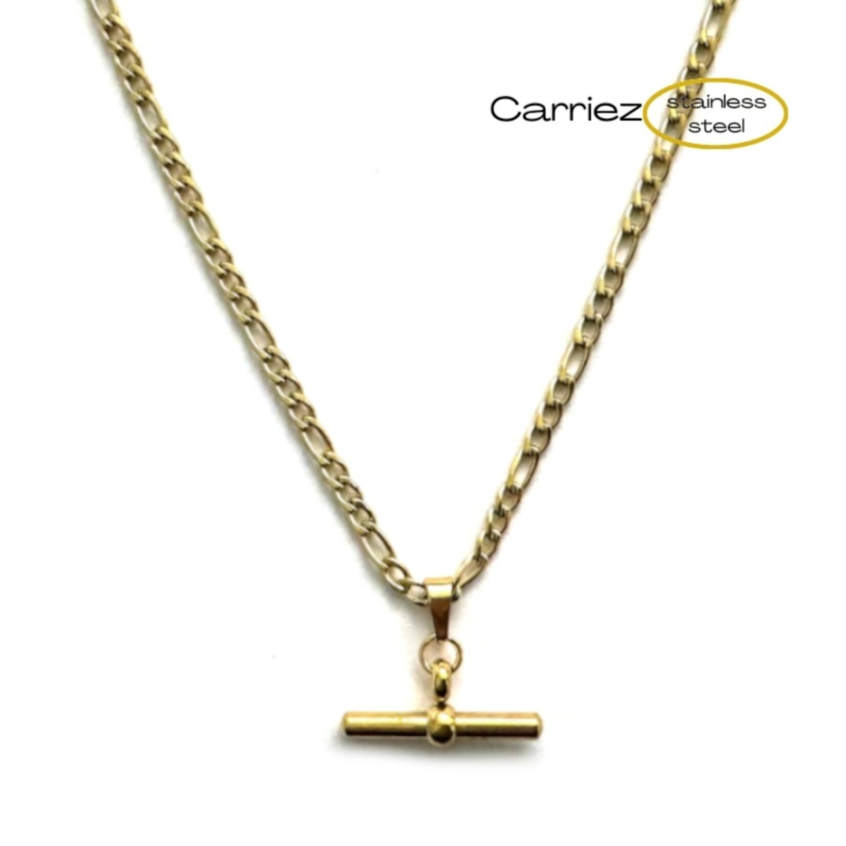 Carriez Figaro schakel ketting met staaf hanger goud - stainless steel