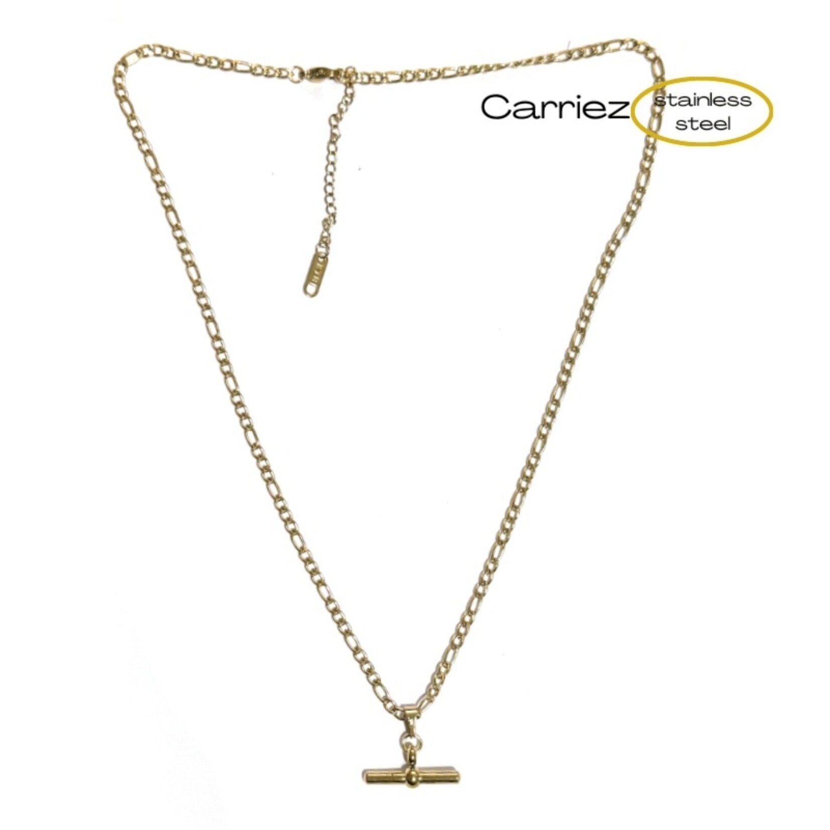 Carriez Figaro schakel ketting met staaf hanger goud - stainless steel