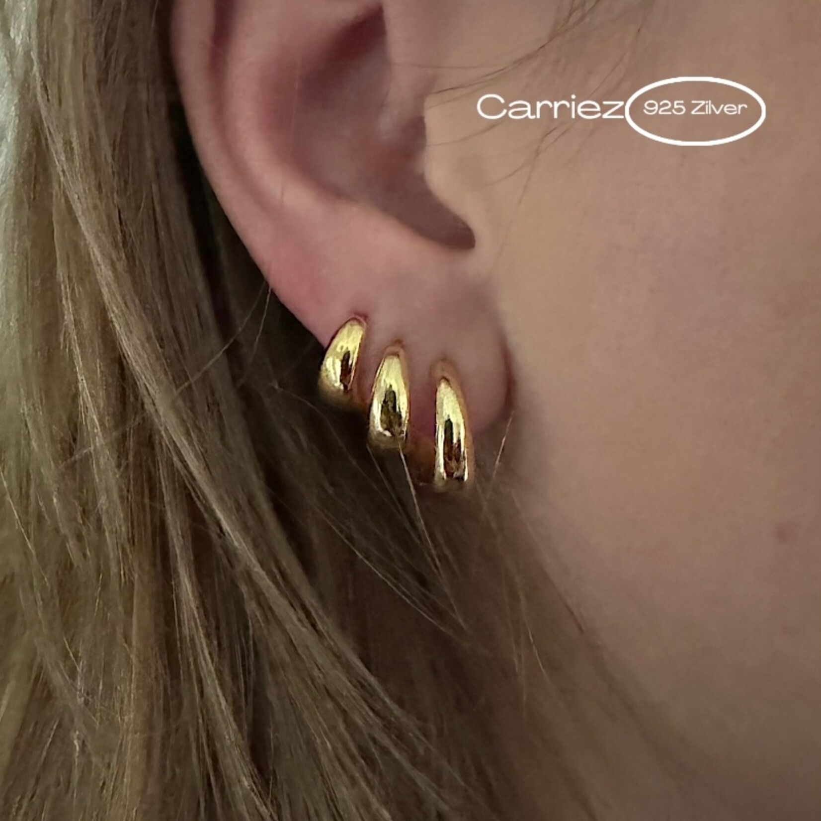 Carriez 925 zilvergold plated brede klapcreolen