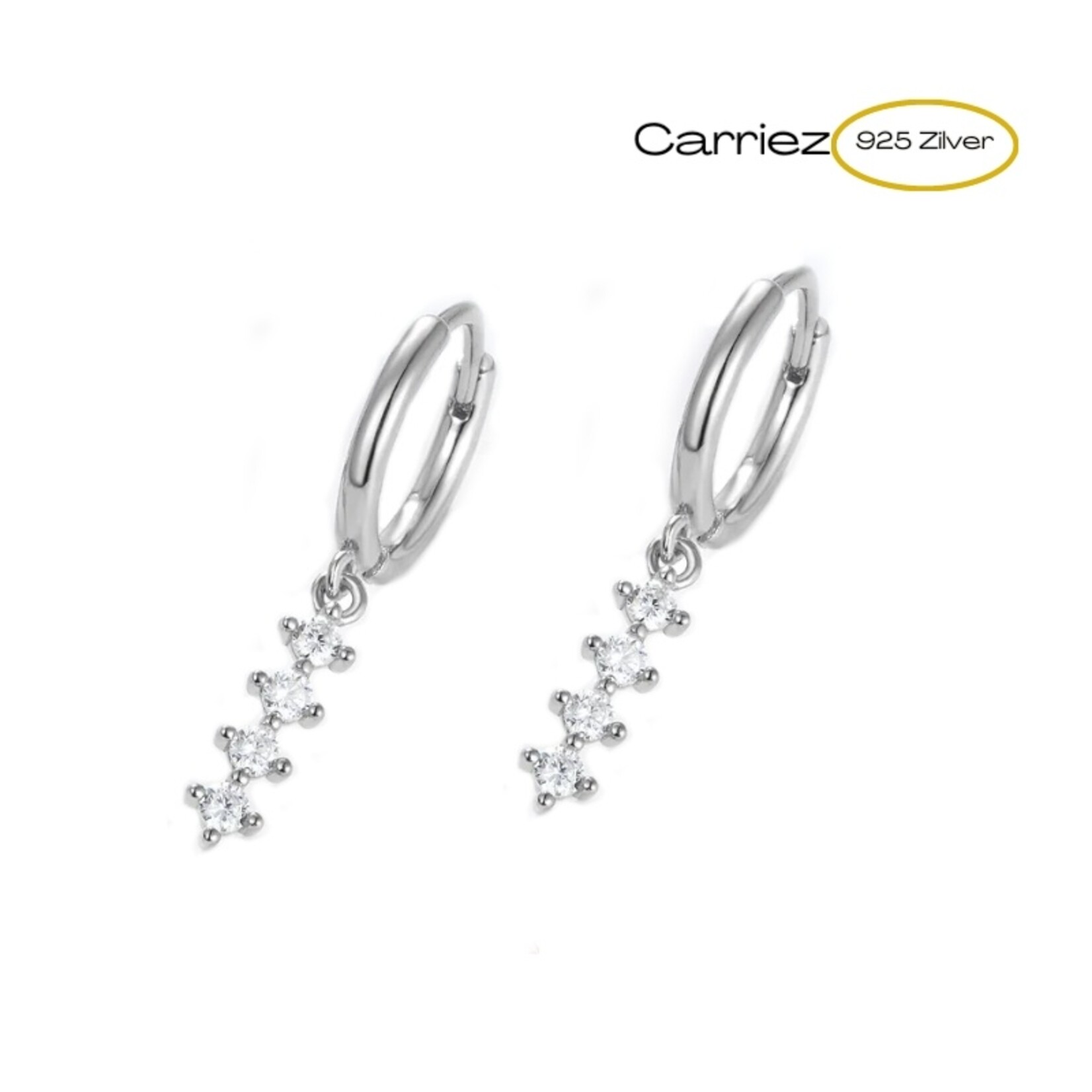 Carriez Oorringen met mini staaf hanger en mini zirkonia's in goud of zilver