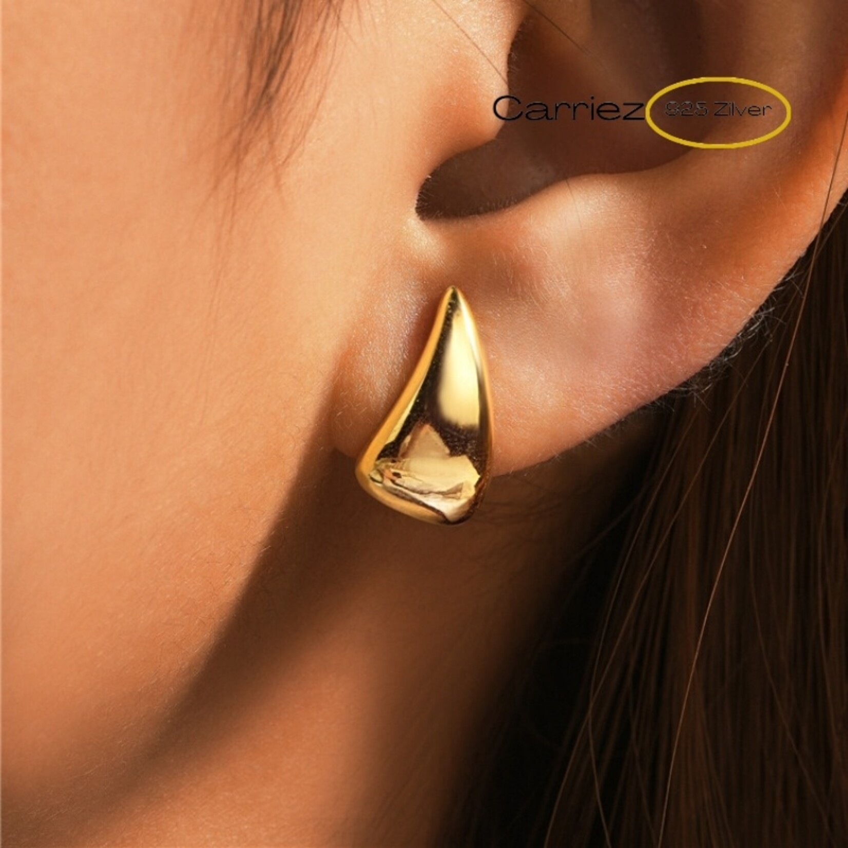 Carriez 925 Zilver goud vergulde triangel oorstekers - 925 zilver