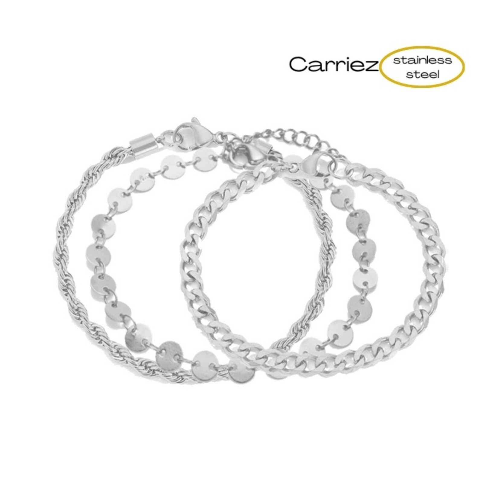 Carriez Armbanden set van 3 goud of zilver - stainless steel