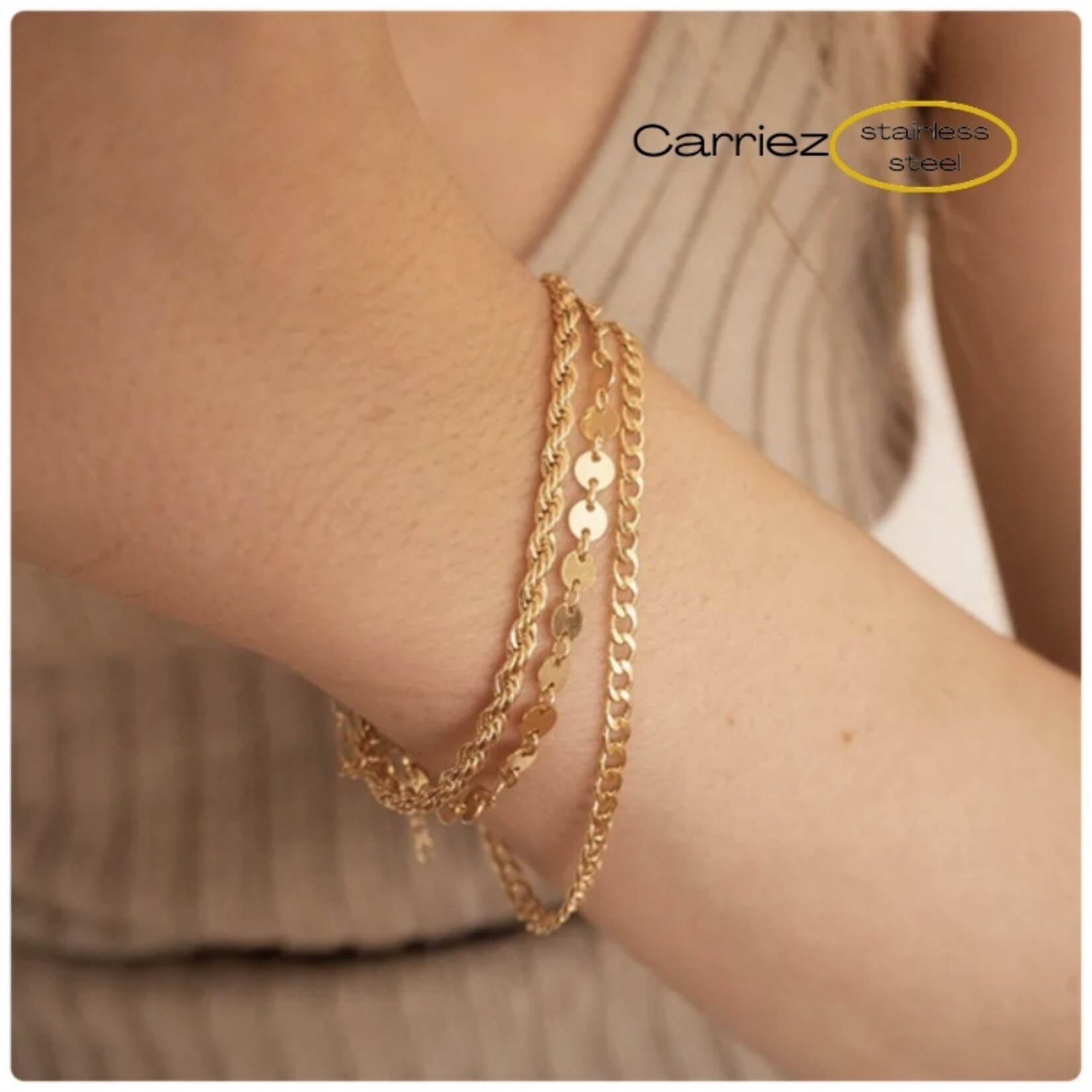 Carriez Armbanden set van 3 goud of zilver - stainless steel