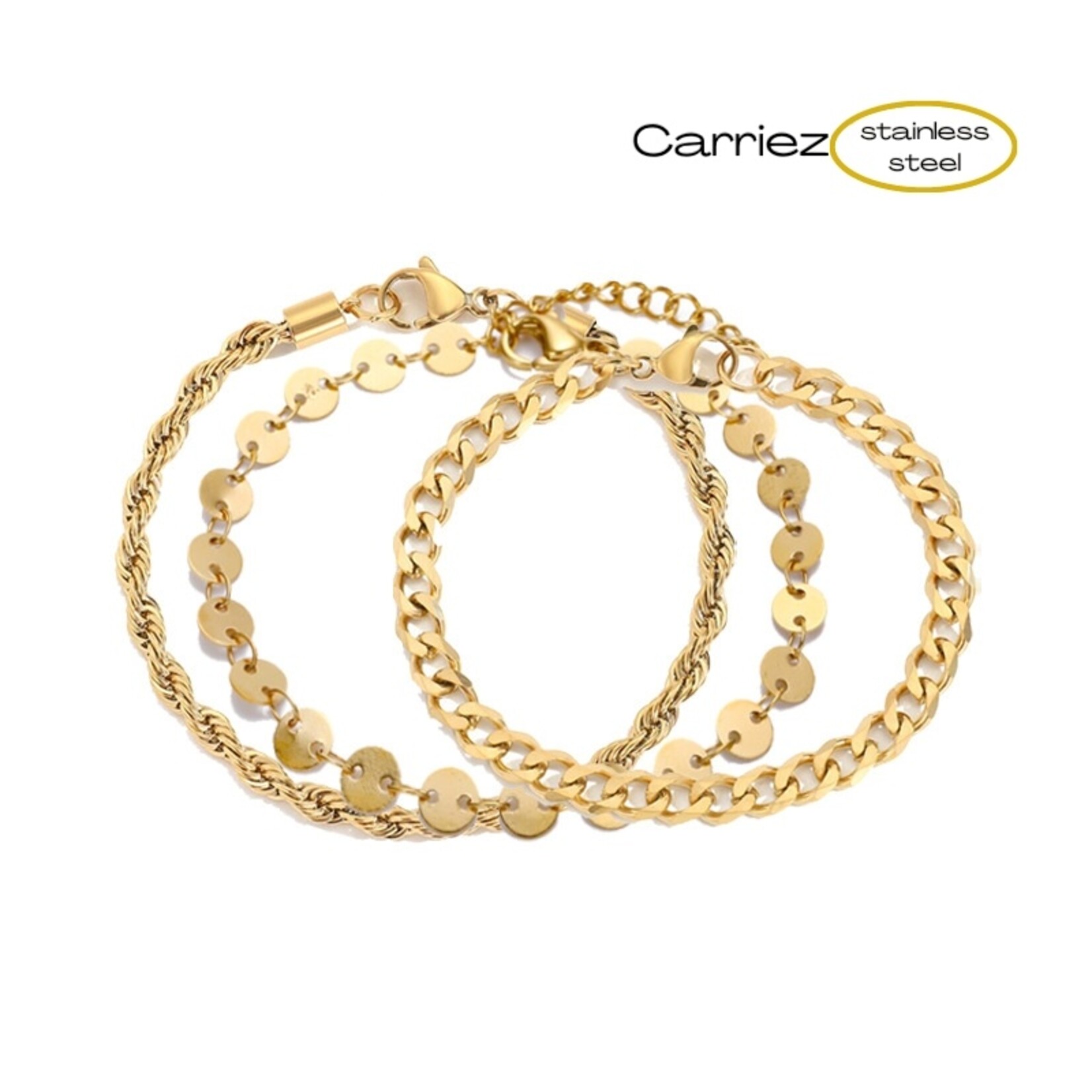 Carriez Armbanden set van 3 goud of zilver - stainless steel