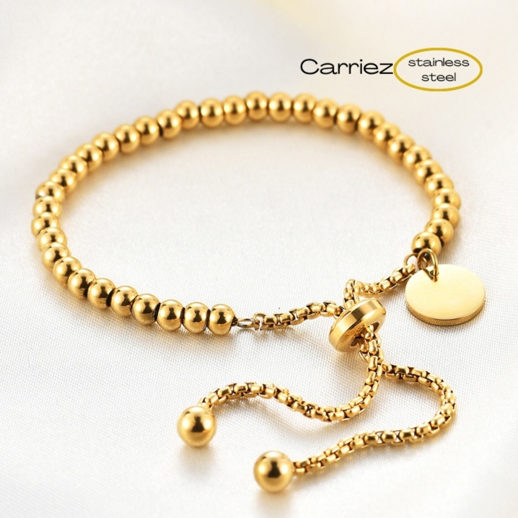 Carriez bolletjes slider armband goud of zilver - stainless steel
