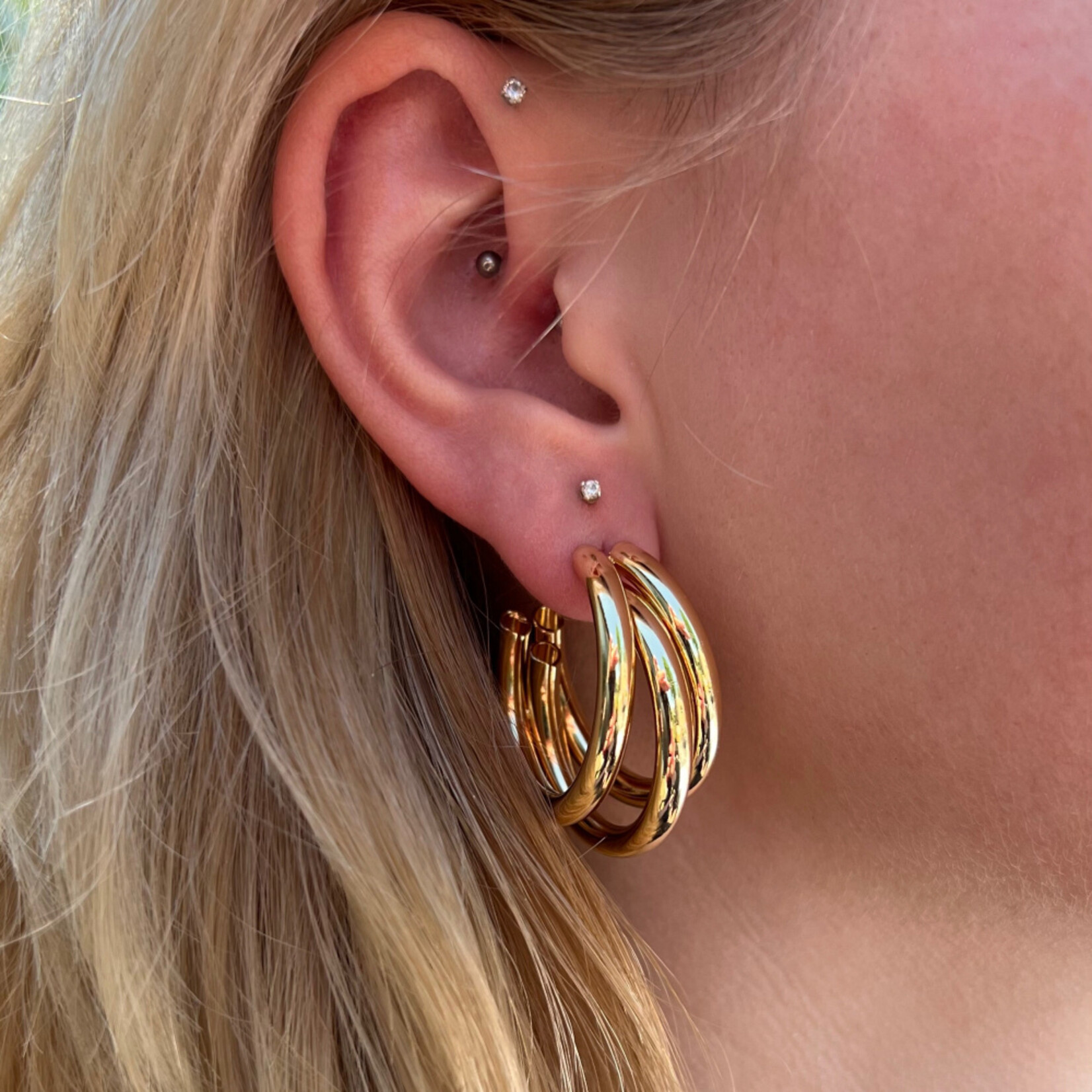 Carriez Triple oorringen zilver of gold plated - stainless steel