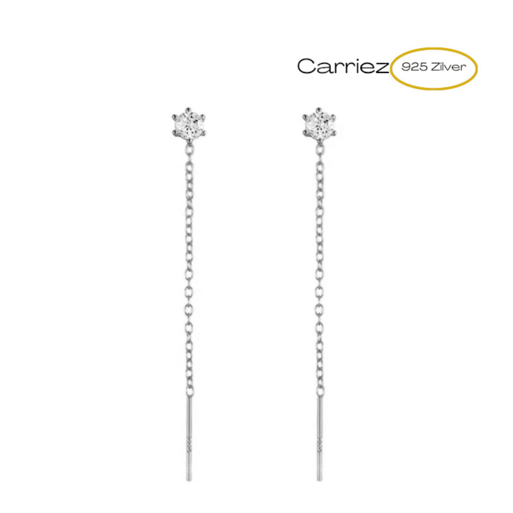 Carriez Zilveren of gold plated  doorhaal oorbellen zirkonia