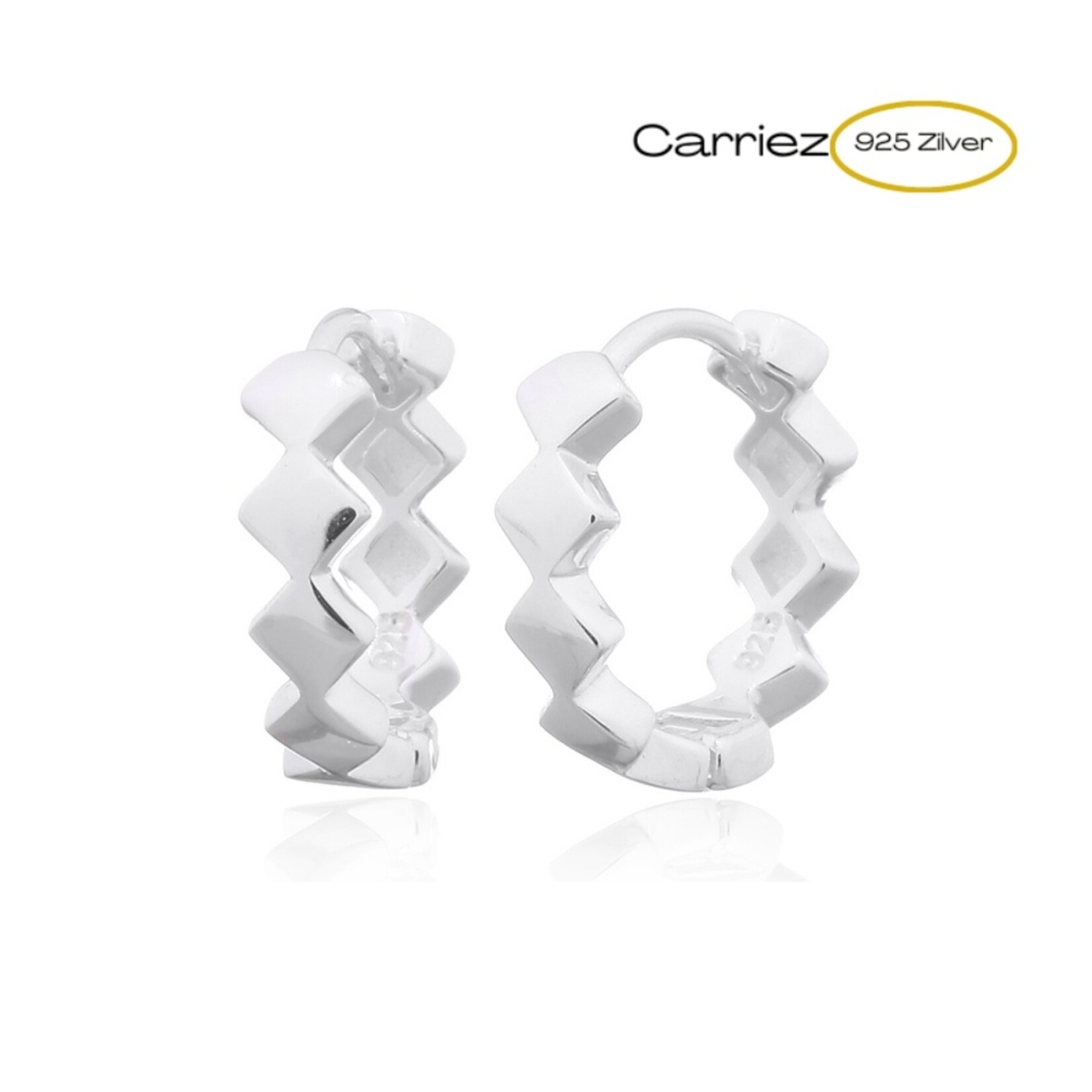 Carriez 925 Zilveren kleine ruit oorringen