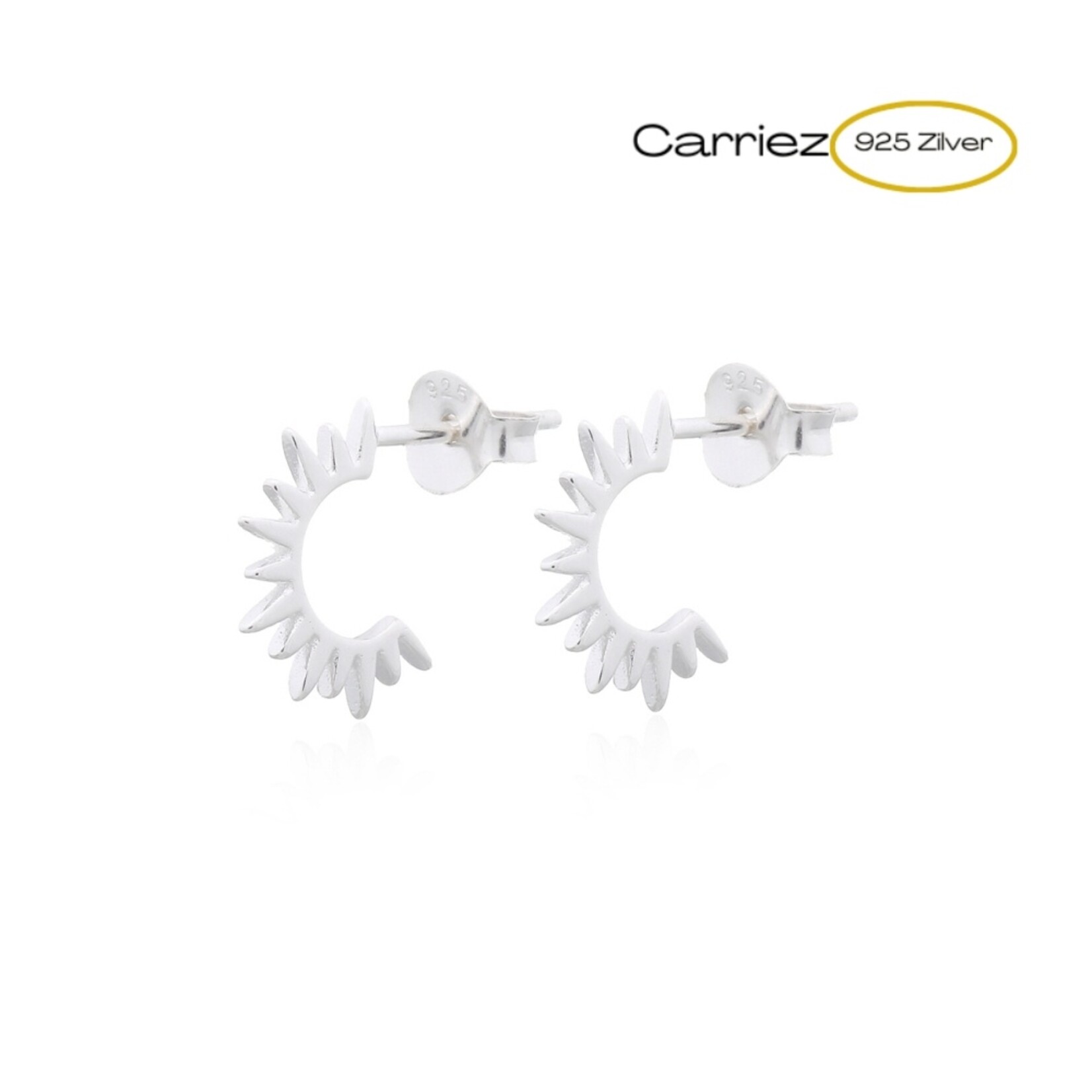 Carriez 925 zilveren zonnestraal of spike oorstekers
