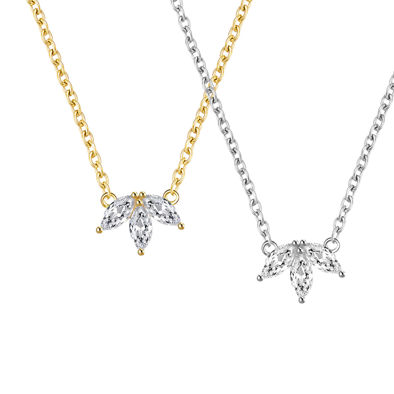 Carriez 925 zilveren crown ketting met 3 zirkonia's