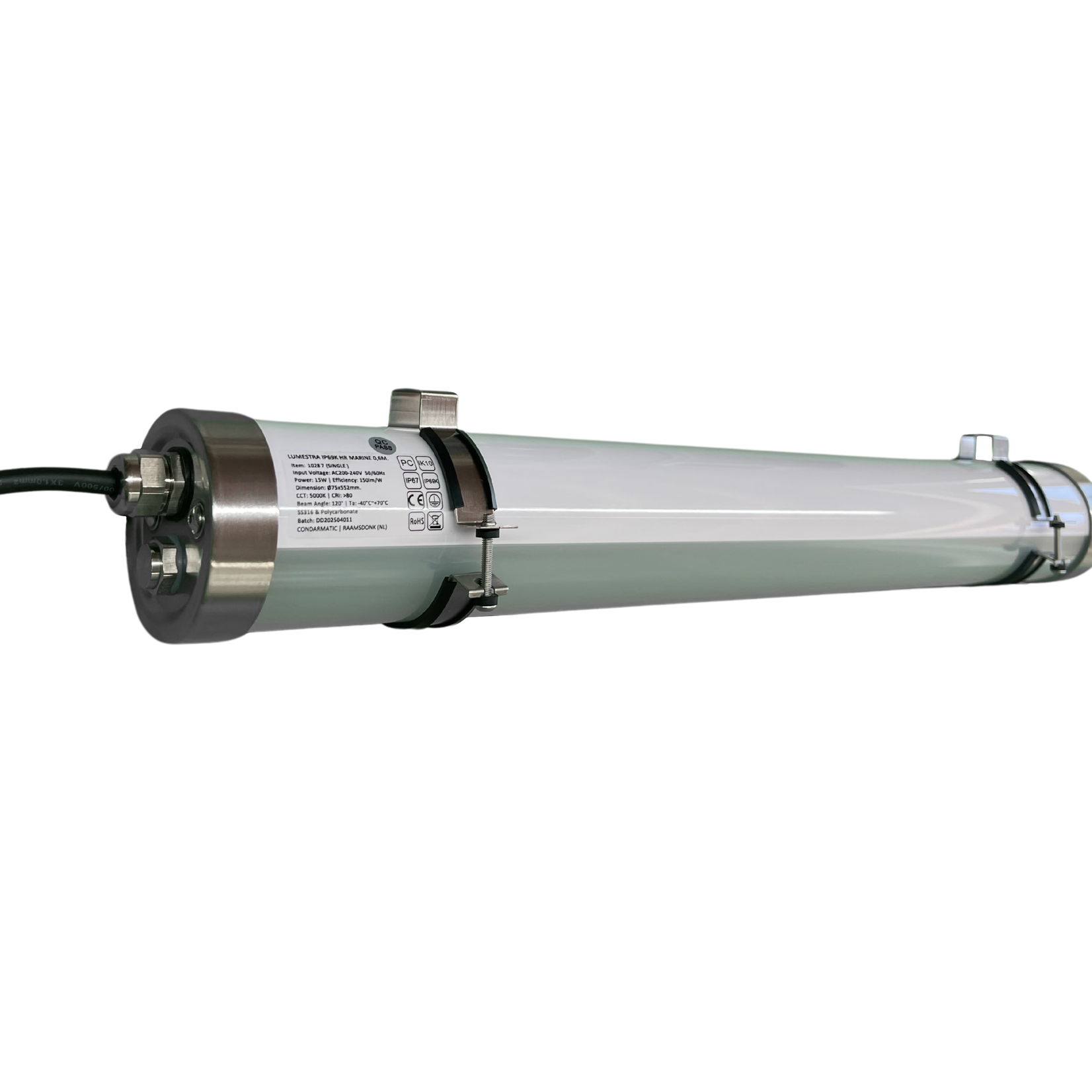 LUMESTRA IP69K HIGH RESISTANCE MARINE – PC – 0,6M. – SINGLE - -40°C tot +70°C