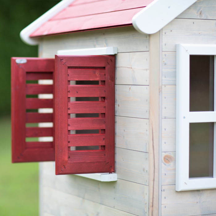 Speelhuis hout op platform met glijbaan | rood