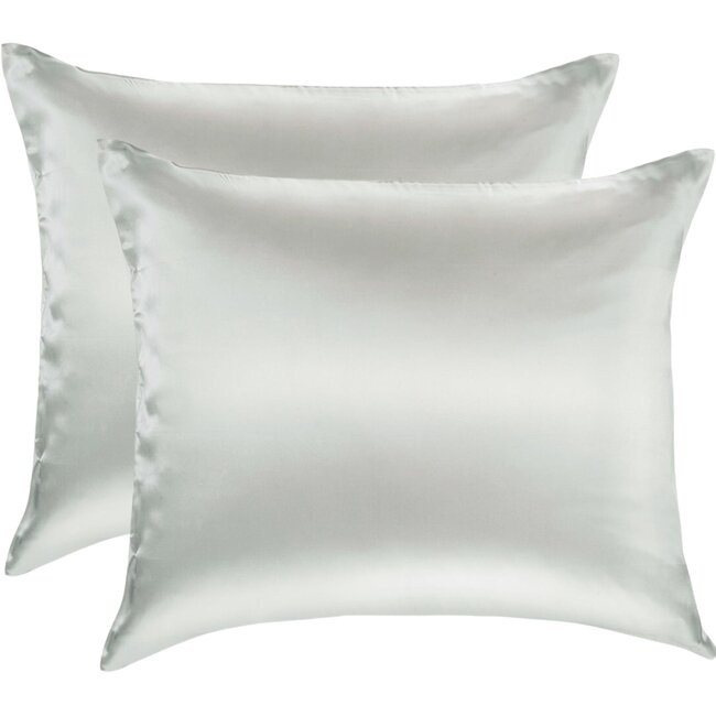 2x 100 Seide Kissenbezug Mondlicht (Hellgrau) 22MM Hochglanz Silk