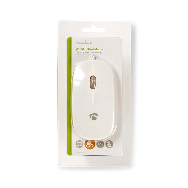 Nedis bedrade slanke USB muis - 1000 DPI / wit - 1,2 meter