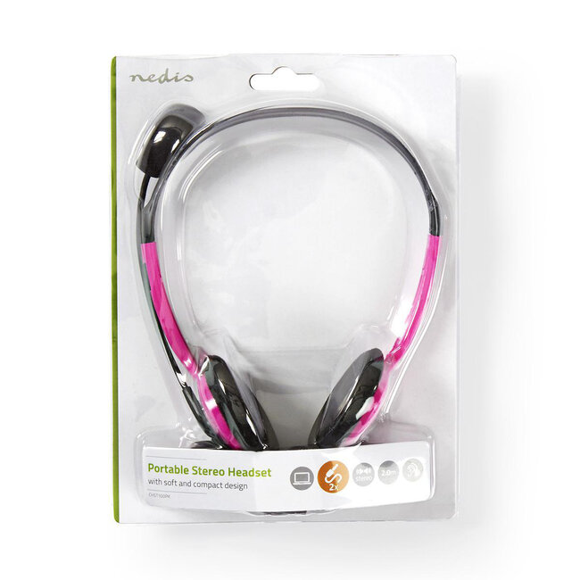Nedis stereo on-ear headset - 2x 3,5mm Jack / roze - 2 meter