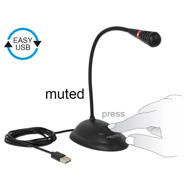 DeLOCK desk microfoon met 25cm hals - USB / zwart - 1,7 meter