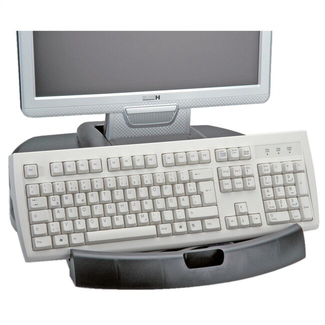 Roline ergonomische trendy monitor standaard/verhoger met lades / zwart/zilver