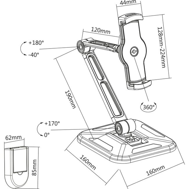 InLine multi-functionele interactieve tablet houder 2-in-1 / zwart