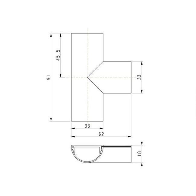 T-stuk voor 3,3 cm kabelgoot / zilver
