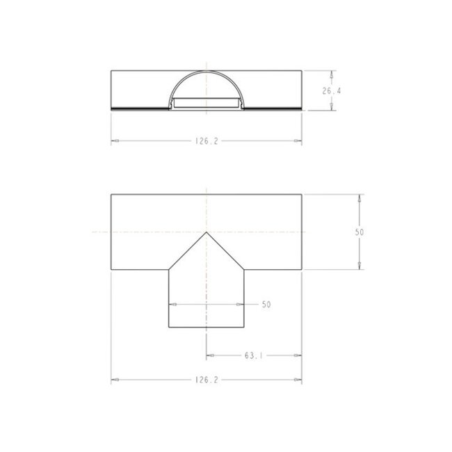 T-stuk voor 5 cm kabelgoot / zilver