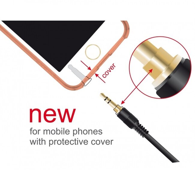 3,5mm Jack stereo audio slim kabel kabel met extra ruimte / zwart - 2 meter