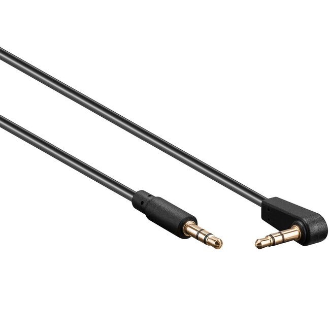 3,5mm Jack stereo audio slim kabel - haaks / zwart - 1 meter