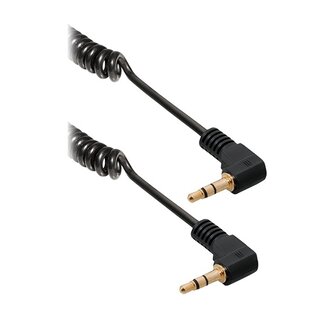 Transmedia 3,5mm Jack stereo audio spiraalkabel - haaks / zwart - 1,5 meter