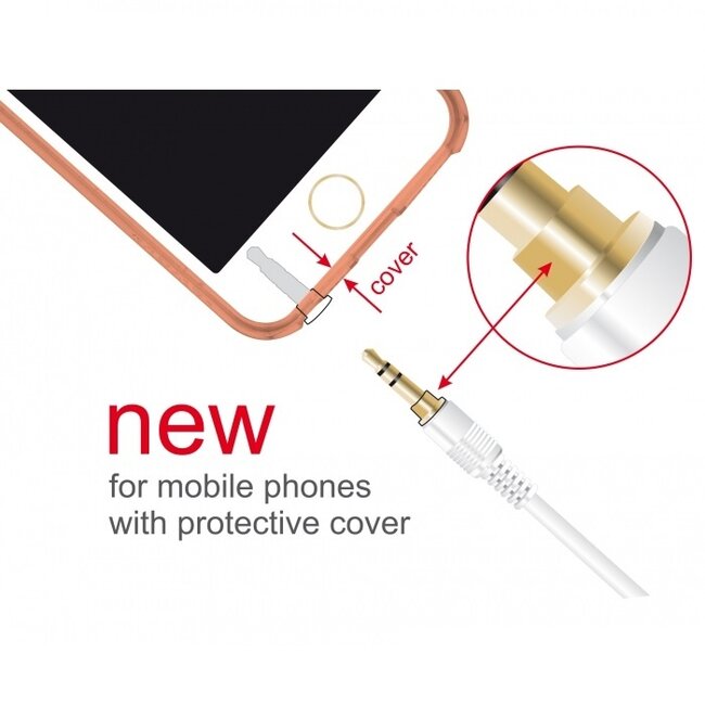 3,5mm Jack stereo audio slim kabel verlengkabel met extra ruimte - wit - 2 meter