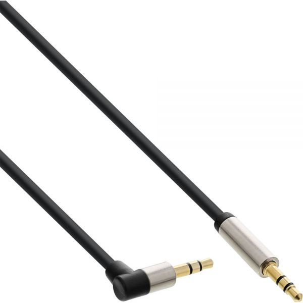 Slim 3,5mm Stereo Jack Kabel - Een kant haaks - Verguld - 2 meter - Zwart