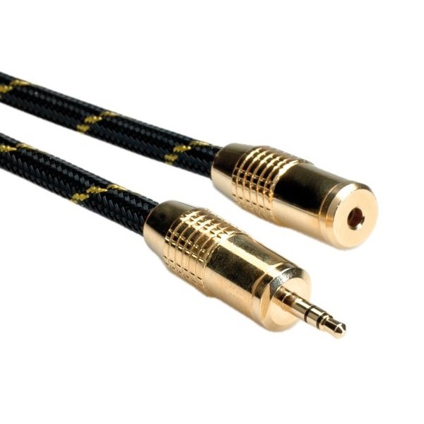 Roline 11.88.4753 Jackplug Audio Aansluitkabel [1x Jackplug male 3,5 mm - 1x Jackplug female 3,5 mm] 2.50 m Zwart/goud Afgeschermd