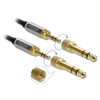 DeLOCK Premium 3,5mm Jack stereo audio kabel met schroefbare 6,35mm Jack adapters / zwart - 0,50 meter