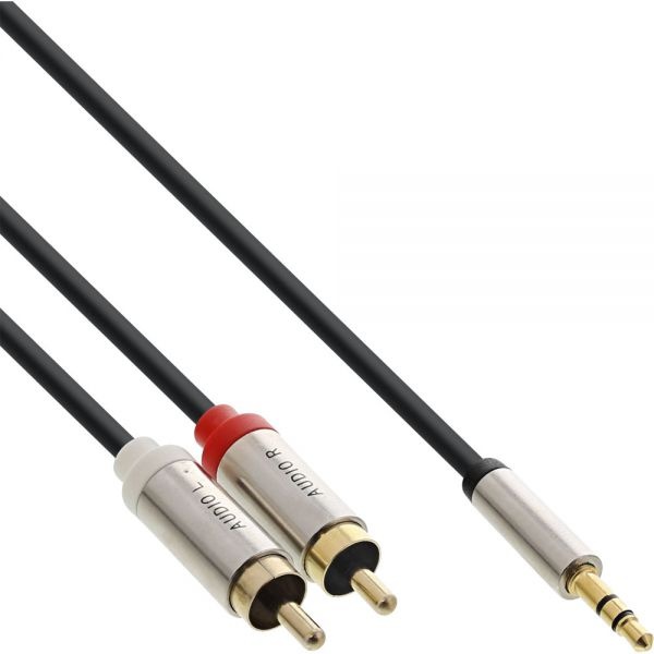 InLine S-99241. Aansluiting 1: 3.5mm, Aansluiting 1 type: Mannelijk, Aansluiting 2: 2 x RCA, Aansluiting 2 type: Mannelijk, Kabel materiaal: Koper, Contact geleider materiaal: Goud