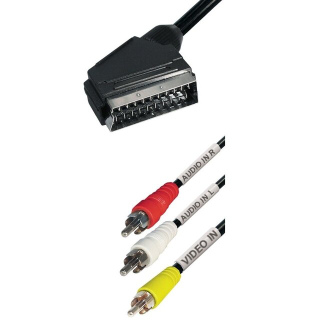 Scart UIT (m) - Composiet 3RCA (m) kabel / zwart - 2 meter