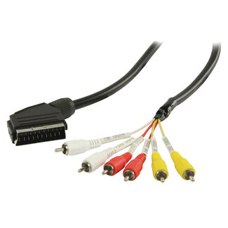 Valueline Scart (m) - Composiet 3RCA IN + OUT (m) kabel / zwart - 2 meter