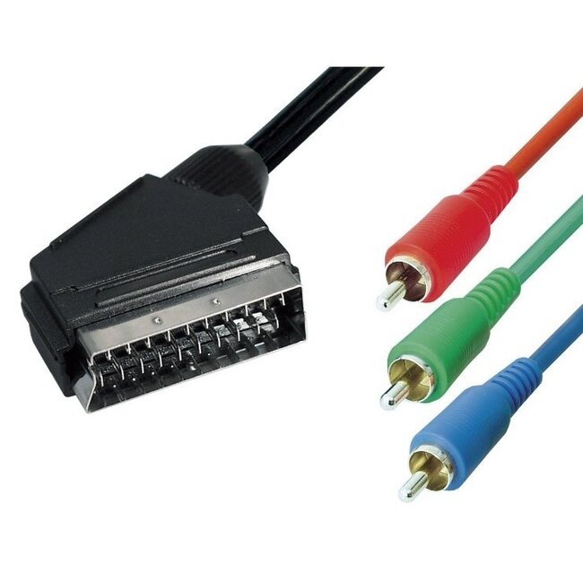 Scart (m) - Component 3RCA (m) kabel / zwart - 10 meter
