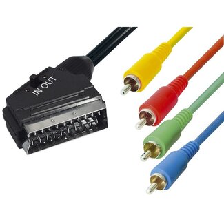 Transmedia Scart (m) - Component 3RCA + Composiet RCA (m) kabel / zwart - 10 meter