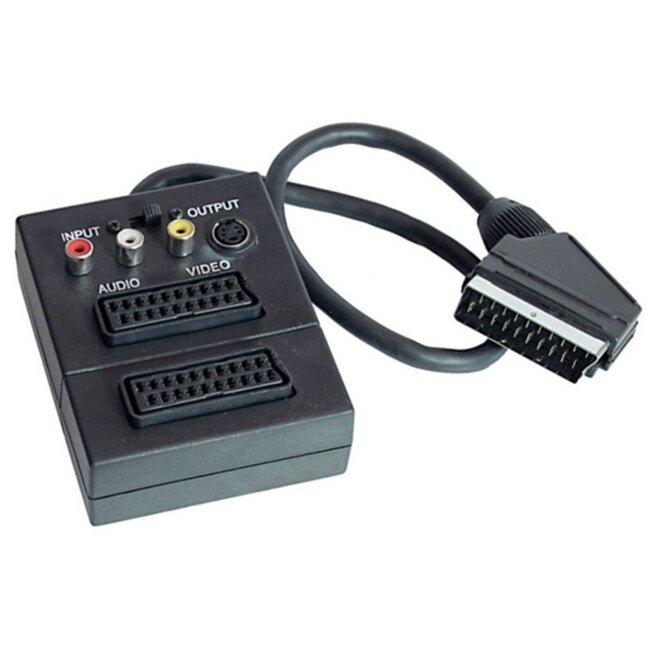 Scart verdeelbox met 2x Scart + 1x S-VHS/Composiet aansluitingen / zwart - 0,20 meter