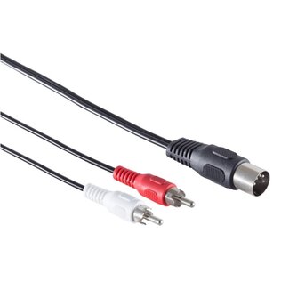 Transmedia DIN 5-pins - Tulp stereo 2RCA audiokabel (afspelen) / zwart - 1,5 meter