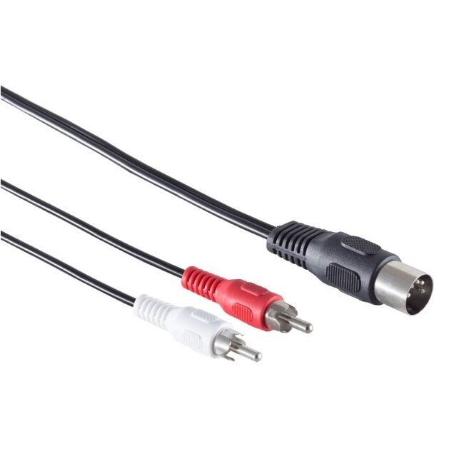 DIN 5-pins - Tulp stereo 2RCA audiokabel (opnemen) / zwart - 1,5 meter