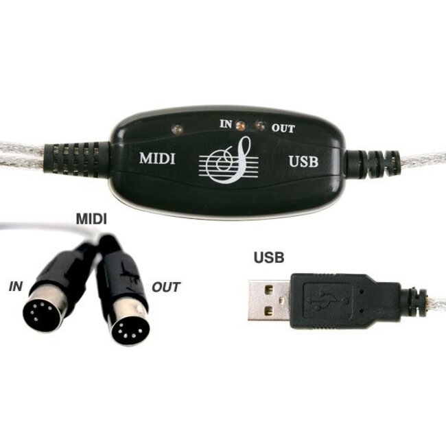 USB naar 2x DIN 5-pins MIDI input en MIDI output kabel - 1,8 meter