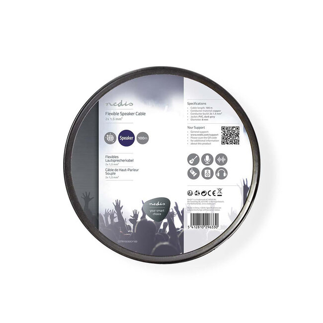Nedis flexibele luidspreker kabel (CU koper) met mantel - 2x 1,50mm² / grijs - 100 meter