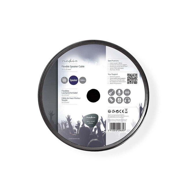 Nedis flexibele luidspreker kabel (CU koper) met mantel - 2x 2,50mm² / grijs - 100 meter