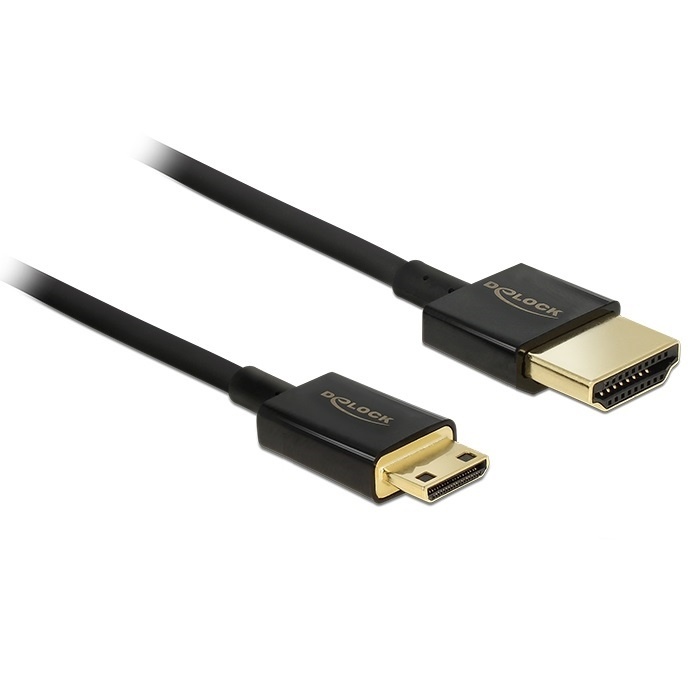 DeLOCK HDMI-A/HDMI Mini-C, 1 m. Snoerlengte: 1 m, Aansluiting 1: HDMI Type A (Standaard), Aansluiting 1 type: Mannelijk, Aansluiting 2: HDMI Type C (Mini), Aansluiting 2 type: Mann