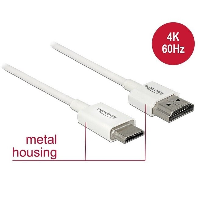 Dunne Premium Mini HDMI - HDMI kabel - versie 2.0 (4K 60Hz) / wit - 0,25 meter