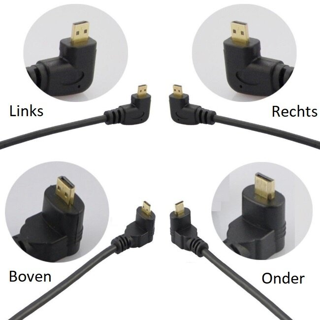 Micro HDMI - HDMI kabel - 90° haaks naar links - versie 1.4 (4K 30Hz) - 1,5 meter