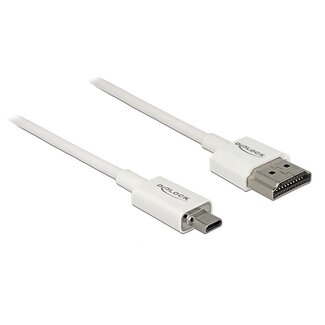 DeLOCK Dunne Premium Micro HDMI - HDMI kabel - versie 2.0 (4K 60Hz) / wit - 0,25 meter