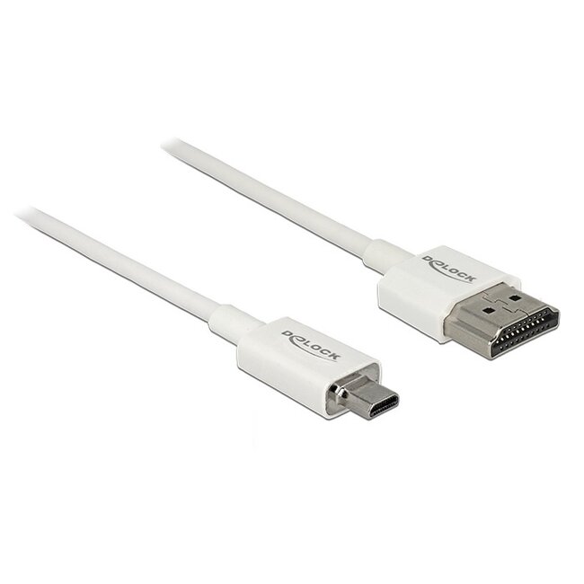 Dunne Premium Micro HDMI - HDMI kabel - versie 2.0 (4K 60Hz) / wit - 0,25 meter