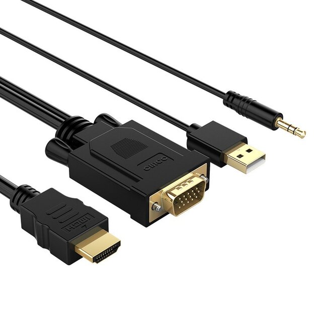 Orico VGA (m) + 3,5mm Jack (m) naar HDMI (m) kabel - voeding via USB-A (m) / zwart - 2 meter