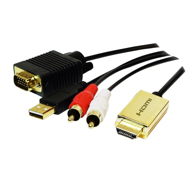 Premium HDMI naar VGA + Tulp 2RCA kabel / zwart - 2 meter